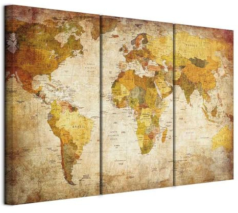 B&D XL - Quadri Moderni Acustici per Soggiorno, Mappamondo, 120x80 cm | Chiodi Inclusi, 3 Pezzi, Quadro Moderno Acustico, Pannelli Fonoassorbenti Decorativi, Protegge da Rumori, Produzione Europea