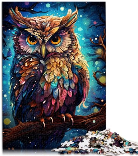 Puzzle als Geschenk, Sternennachteule, bunt, psychedelisch, 1000-teiliges Puzzle für Erwachsene, Holzpuzzle, lustige Puzzlespiele, Weihnachtspuzzlegeschenke (50 x 75 cm)