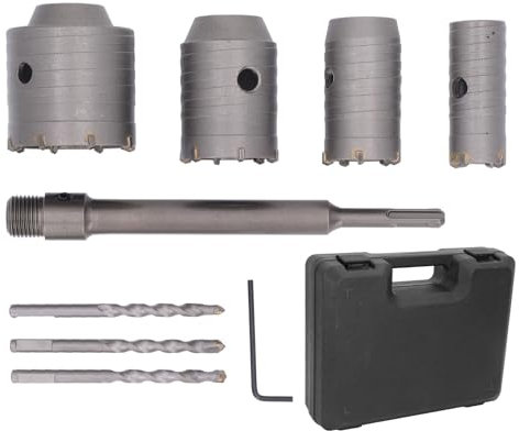 Kit a Tazza Per Calcestruzzo, Set di Frese a Tazza da 30 40 50 65 Mm Set di Seghe a Tazza in Carburo con 3 Frese a Corona Per Perforazione di Pareti in Pietra, Cemento, Mattoni, Cemento