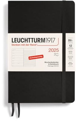 LEUCHTTURM1917 370519 Wochenkalender & Notizbuch Paperback (B6+) 2025, Softcover, Schwarz, Deutsch