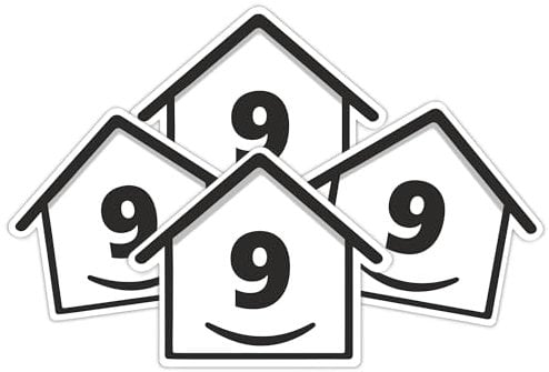 4 x Bin Numbers for Wheelie Bins, 1-99, 15cm ‘Happy House’ Design Dustbin Stickers, Easy Application Stick On Number Stickers - Weatherproof Self Adhesive Vinyl, Black (9)