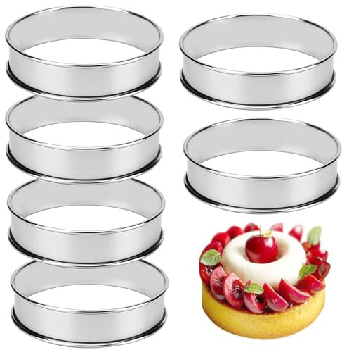 Hilsita 6 pièces/set Anneau à muffins ronds, cercle a tarte en acier inoxydable, anneau à moules alimentaires pour galettes de bœuf, œufs frits, tortilla, hauteur 2.5 cm (Diamètre 10 cm, 3.9 in)
