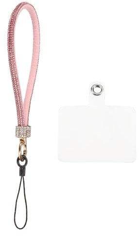 sourcing map 1 Pcs Universal Phone Lanyard, Detachable Wrist Strap Glitters with Phone Patches Luxury String Bling Phone Strap for DIY, Earbuds, Keychain, Coin Purse, Wallet, Pink