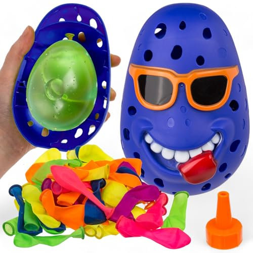 MIJOMA Juego de lanzamiento de bombas de agua con temporizador: placer de verano al aire libre definitivo para niños y adultos, incluye 50 bombas de agua, 14 x 9 cm, temporizador de salpicaduras,