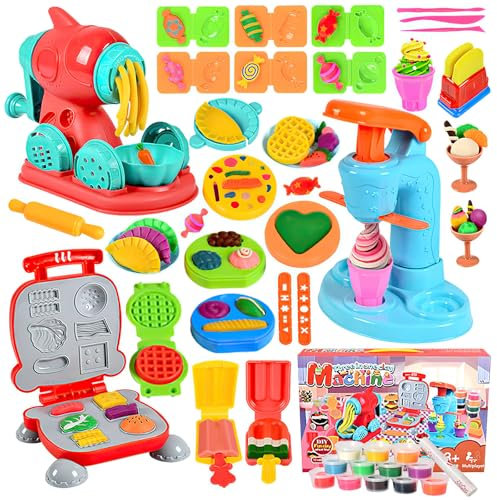 Polegas 51 PCS Color Dough Tools Set Age 3+, Dough Accessories with Tools and Cutters, Ice Cream Noodle Hamburger Maker Machine, Kitchen Accessories for Kids +