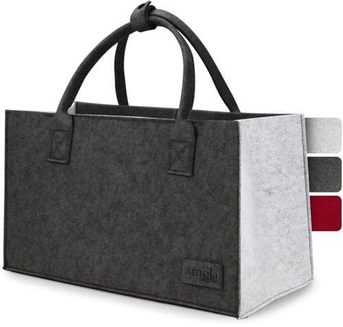 smøla Filztasche - Einkaufstasche faltbar I Innenfach mit Reißverschluss I Tragetasche Henkeltasche Markttasche, Filz Tasche Shopping-Bag I Anthrazit & Edelgrau