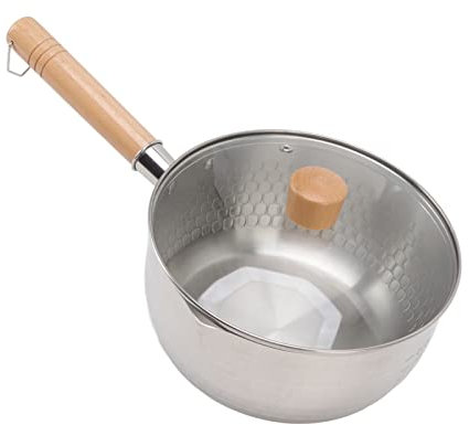 Japanischer Milchtopf mit tiefem Topf, Durchmesser 20 Cm, Edelstahl Topf mit Holz-Kochgriff