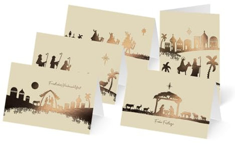 UNICEF Weihnachtskarten Set (10 St., 5 Motive) Stern über Bethlehem - Spendenkarten -Goldfolie Premium Klappkarten inklusive Briefumschlag -hochwertige Grußkarten made in Germany 17,5 x 11,7 cm
