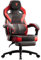 Dowinx PU Leather Gaming Chair with Footrest, Large and High Ergonomic with Lumbar Support Wide Computer Chair for Heavy Persons, Black Red