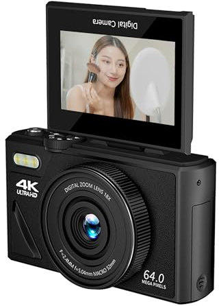 Vlogging Camera with UHD Video and Flip Screen, Content Creator Equipment, 64MP Digital Camera, Compact Digital Camera Content Creation