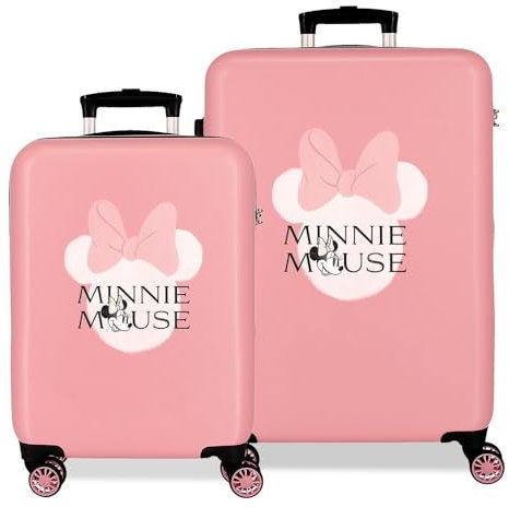 Disney Minnie Heads Valigia per bambini Rigida Chiusura a combinazione laterale 4 ruote Bagagli a Mano è realizzato in ABS, un materiale rigido e leggero., Rosa, Taglia unica, Set valigie
