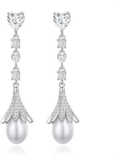 Silber Lilie Ohrringe S925 Sterling Silber Hochzeit Birdal Ohrringe für Bräute, Brautjungfern, Perle Kronleuchter Dangle Ohrhänger für Frauen Prom