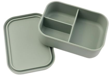 DimyFew Lunch Box Silicone 3 Compartments Food Storage Container Bento Box, Green