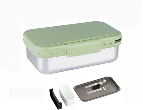 GRFELI Edelstahl Bento Box,Mikrowellengeeignet, Auslaufsicher, Lunchbox mit Unterteilungen, Japanische Brotdose, Metall -Mittagessen -Behälter ，Spülmaschinenfest -800ml (Green)