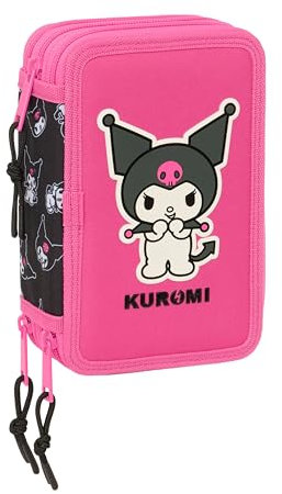 safta KUROMI - Astuccio scolastico con 37 utili inclusi, astuccio per bambini, ideale per bambini dai 5 ai 14 anni, comodo e versatile, qualità e resistenza, 12,5 x 5,5 x 19,5 cm, nero/fucsia, M