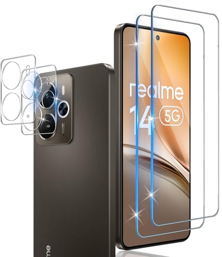 Xunzii Protector de Pantalla para REALME 14 5G y Protector Lente Cámara [2+2 Piezas], 9H HD Alta Sensibilidad Resistente a Arañazos Cristal Templado Vidrio Templado [Transparente]