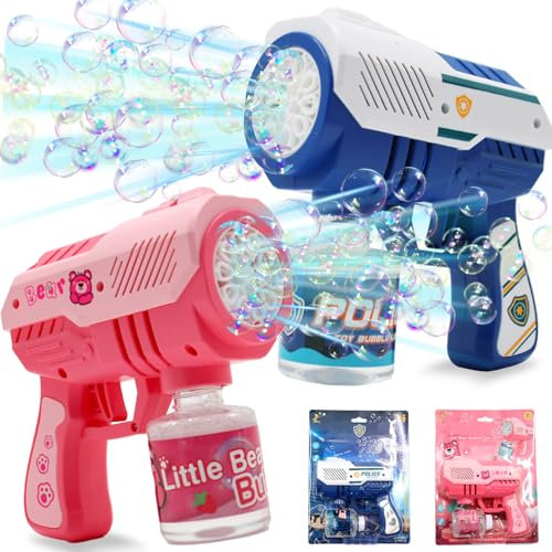 Seifenblasen-Pistole, 2 Stück Seifenblasenpistolen, Seifenblasenmaschine für Kinder, Seifenblasenmaschine Gun Kinder 4000+ Blasen/Minute mit 130ML Seifenblasenlösung, Bubble Maschine Sommerparty