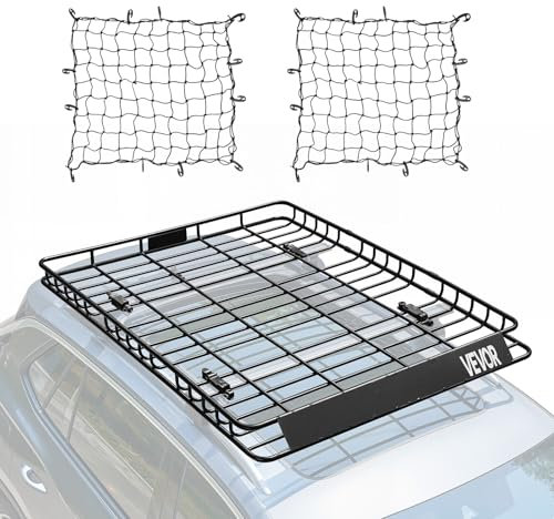 VEVOR Dachgepäckträgerkorb Autodachkorb (1630 x 1270 x 105 mm) universeller Dachgepäckträger aus rostfreiem legiertem Stahl mit Gepäcknetzen (68 kg Max Tragkraft), Autodach-Gepäckträger für SUV LKW