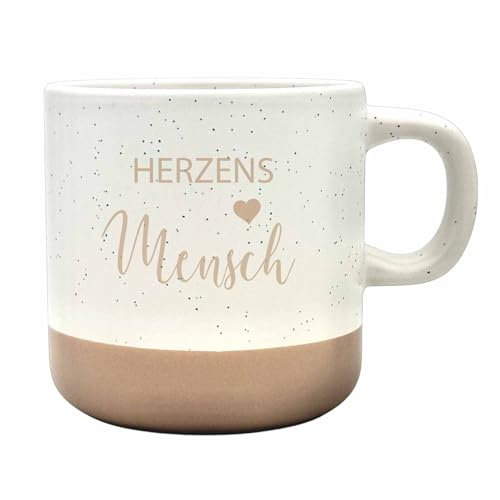 Taza de gres 'HerzenSMENSCH' de cerámica, taza de café, taza de té, apta para lavavajillas, apta para microondas, 360 ml, diseño rústico, regalo
