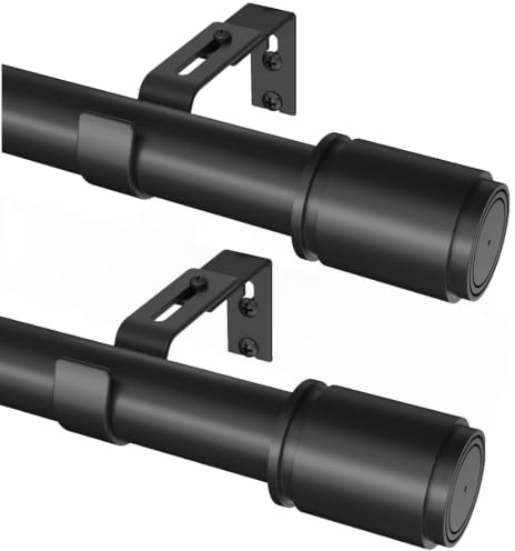 2Pcs Black Curtain Pole 79-240cm,Extendable Curtain Poles for Eyelet Curtains,25 mm Adjustable Multi-Piece Assembly Metal Curtain Rod- Includes Brackets & Fittings Set