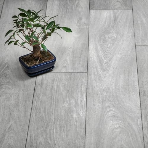 FloorPro Ivy Grey Plank Design Vinyl Roll Flooring Modern Grey Pattern Cushioned Bathroom Kitchen Lino Flooring (1, 4metres x 2metres (13ft 1 x 6ft 6))