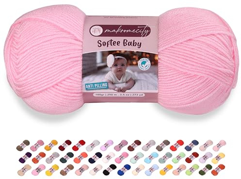 Makromecity Softee Baby Garn, 100% Anti-Pilling Acryl, 100 g, 250 m, weiches Premium Garn zum Häkeln und Stricken, Baby-Strickjacken, Decken, Mützen und Babyschuhe (Babyrosa, 1 Strang)