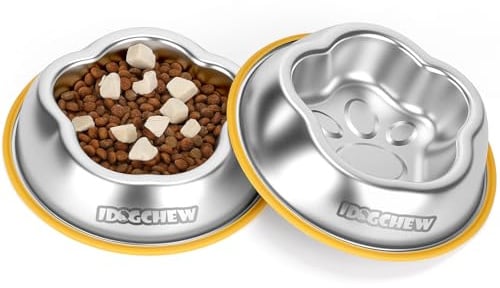 IDOGCHEW 2 Pack Stainless Steel Cat Bowls with Non-Slip Silicone Base – BPA-Free 304 Metal Cat Food Bowls for Cats, Kittens & Small Pets, Dishwasher Safe (120ml Each)