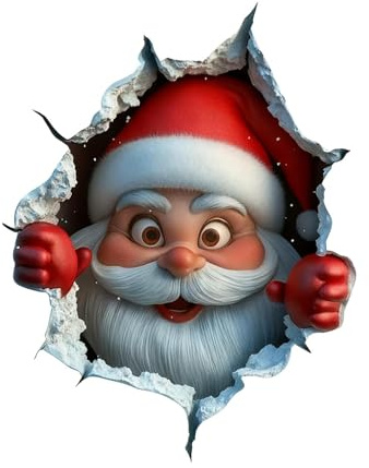 Fensterbilder Weihnachten, 3D Wandbrechende Effekt Weihnachtsmann Wandaufkleber, Wiederverwendbar PVC Aufkleber Weihnachten, Weihnachtsdeko Innen Aufkleber für Fenster Tür Wand (A)
