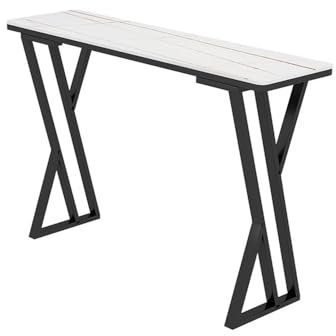 NexaGeniX ﻿ Bartisch für Garten Weißer Steinplattenmarmor Schmaler Stehtisch Home Balkon Lange Streifen Wohnzimmer Trennwand Hoher Kneipentisch mit Stauraum(200 * 40 * 105cm)
