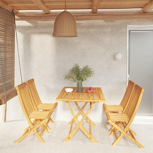 Tonture 5-TLG. Garten-Essgruppe Massivholz Teak, klappbar, 120x70 cm Tisch, 4 Stühle, wetterfest, für Terrasse, Balkon, Camping, Picknick, Außenbereich, langlebige Outdoor Möbel