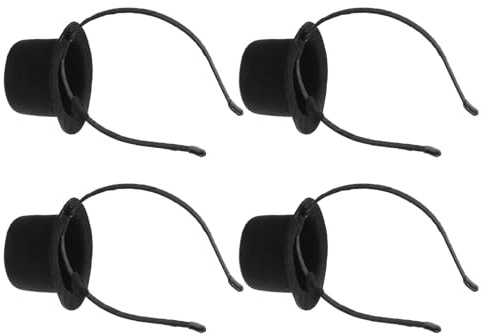 Garneck Lot de 4 Serre-Têtes Mini Chapeaux Hauts-de-Forme Noirs Accessoire Coiffure Rétro Années 20 Petit Chapeau Léger pour Fête Carnaval Cosplay et Soirée Costumée