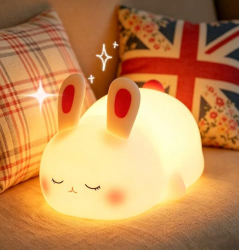 Bunny Night Light Kids, 10-Colors Tap Lamp with Timer, Rechargeable Dimmable Cute Silicone Bedside Light for Bedroom Nursery Decor, Baby Nightlight for Children Toddlers Girls Breastfeeding Gift.