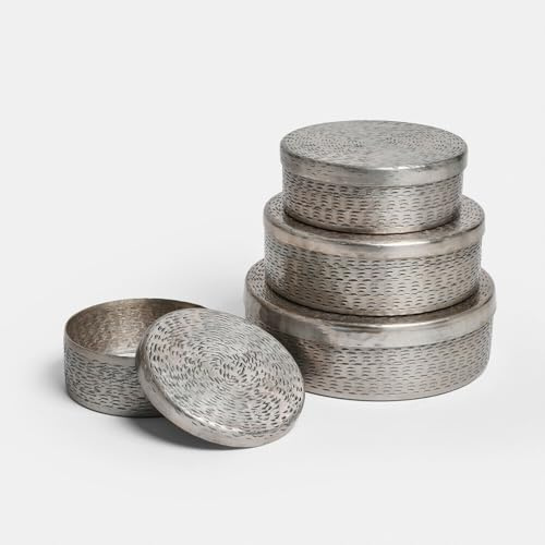Loberon Dose 4er Set Silvaras, Silber | Verschiedene Größen - Gehämmerter Look - Ineinander Stapelbar - Dekoration - Aufbewahrung - Aluminium