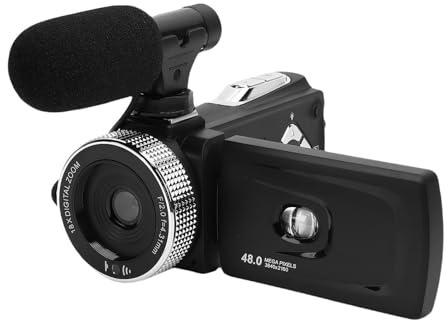 Tbest Caméra Vidéo Caméscope 4K HD 48MP, Objectif à Grande Ouverture, écran Rotatif, Lampe de Remplissage TIR 3W, Enregistreur Portable