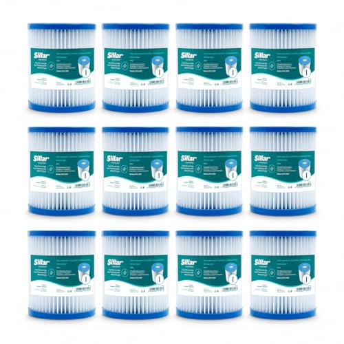 Sillar Filterkartuschen Pool Größe 1 für Bestway, Typ I Poolfilter Kartusch Filterpatronen, Spa Filterkartusche Ersatz für Schwimmbecken, 12 Stück, Modell 58093