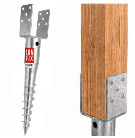 LUN FIX Pfostenträger U, 90x90 mm, Bodenanker Zum Eindrehen, 685 mm, 1 Stk | Einschraubbodenhülse Für Holzpfosten, Bodenhülse, Pfostenanker, Zaunpfosten, Pergola, Carport, Feuerverzinkt, Stützenfuß