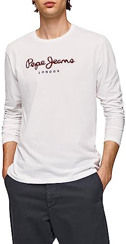 Pepe Jeans Eggo Men's T-Shirt Slim Fit Long Sleeve White (White), XXL