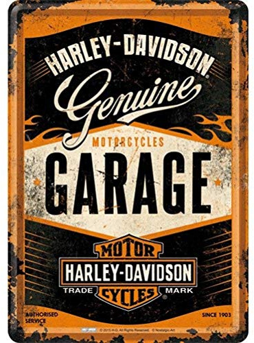 Nostalgic-Art Retro Blechpostkarte, Harley-Davidson Garage – Geschenk-Idee für Biker, Blechpostkarte, Mini-Blechschild im Vintage-Design, 10 x 14 cm
