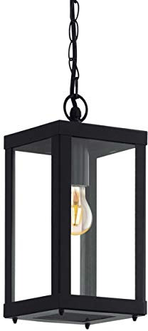 Eglo Outdoor Pendant Lighting Alamonte 1, Outside Light Fitting Made of Black Galvanized Steel and Clear Glass, Industrial Style Porch Lantern, E27 Socket, IP44