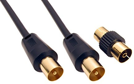 Ex-Pro® AV-Pro 3m Gold Plated TV Coax Aerial Cable Lead Wire (M-M) with Female to Female Adapter (M-F) - Black