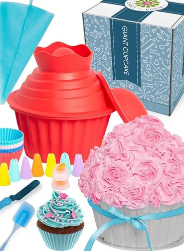 OMG Gigantische Cupcake-Form - Riesiger Spaß, extra große Kuchendekorations-Ausrüstung, Spritzbeutel und Spritzdüsen, Muffinförmchen, Riesen-Muffin/Cupcake und Glasurzubehör Geschenkset