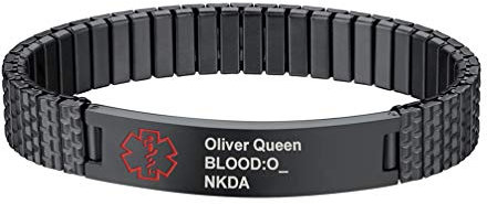 PROSTEEL Medical Alert ID Armband personalisiert Damen Herren Armband Schwarz Edelstahl 21cm Manschette Armband SOS Notfall Name Gravur Stretcharmband Schmuck Geburtstag