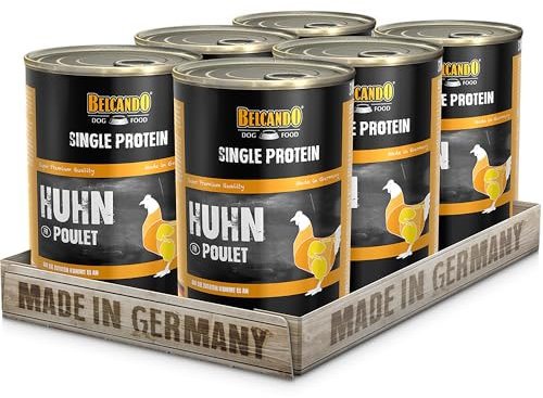 BELCANDO Single Protein Dose [6x400g Huhn] | Sortenreines Nassfutter für Hunde | Monoprotein Feuchtfutter