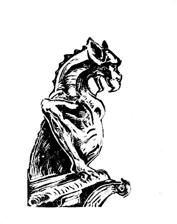 linocut, illustration,gargouille Notre-Dame de Paris
