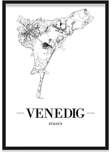 JUNIWORDS Stadtposter, Venedig, Wähle eine Größe, 21 x 30 cm, Poster mit Rahmen, Schrift A, Weiß