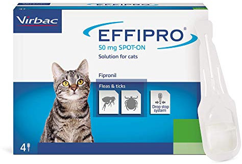 Effipro Flea & Tick Spot-On for Cats | Fast-Acting | 4 Pipettes | Vet-Strength Formula | Easy to Apply | For Cats 1kg+