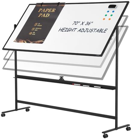 Tankee Grand tableau blanc mobile double face effaçable à sec sur roulettes – 177,8 x 91,4 cm – Tableau blanc magnétique réversible pour la maison, le bureau, la salle de classe, les supports de