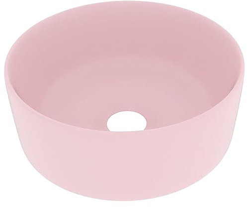 vidaXL Luxus Waschbecken mit Abflussloch Waschschale Waschtisch Aufsatzwaschbecken Waschplatz Handwaschbecken Rund Matt Rosa 40x15cm Keramik