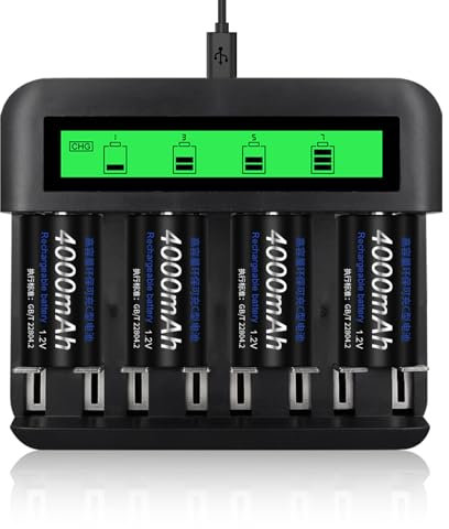 CITYORK Rechargeable C Batteries (4 Pack 5000mAh) and 8 Bay LCD Rechargeable Battery Charger for Ni-MH AA AAA C D Rechargeable Batteries