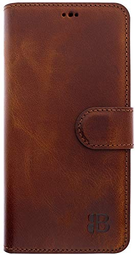 Burkley Handyhülle mit Ständer und Kartenfach für Samsung Galaxy S21+ Leder Handytasche mit Magnetverschluss, 360° Schutz, RFID-Blocker